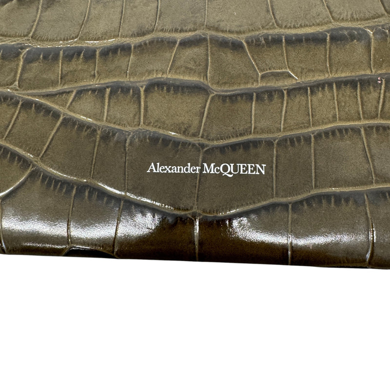 Women's Croc Print Skull Logo Clutch Green