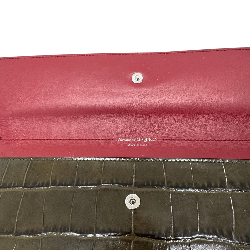 Women's Croc Print Skull Logo Clutch Green
