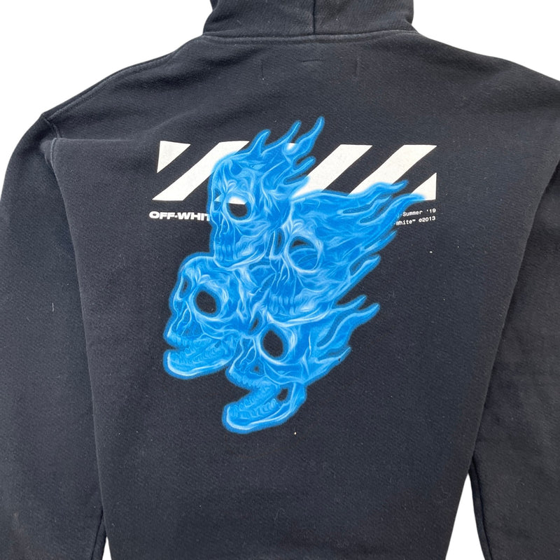 Men's Diagonal Skulls Print Hoodie Black Size S