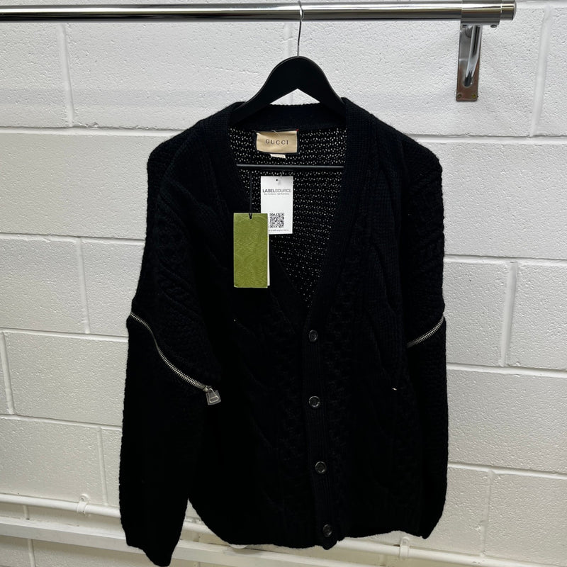 Men's Detachable-Sleeve Cable-Knit Cardigan Black Size M
