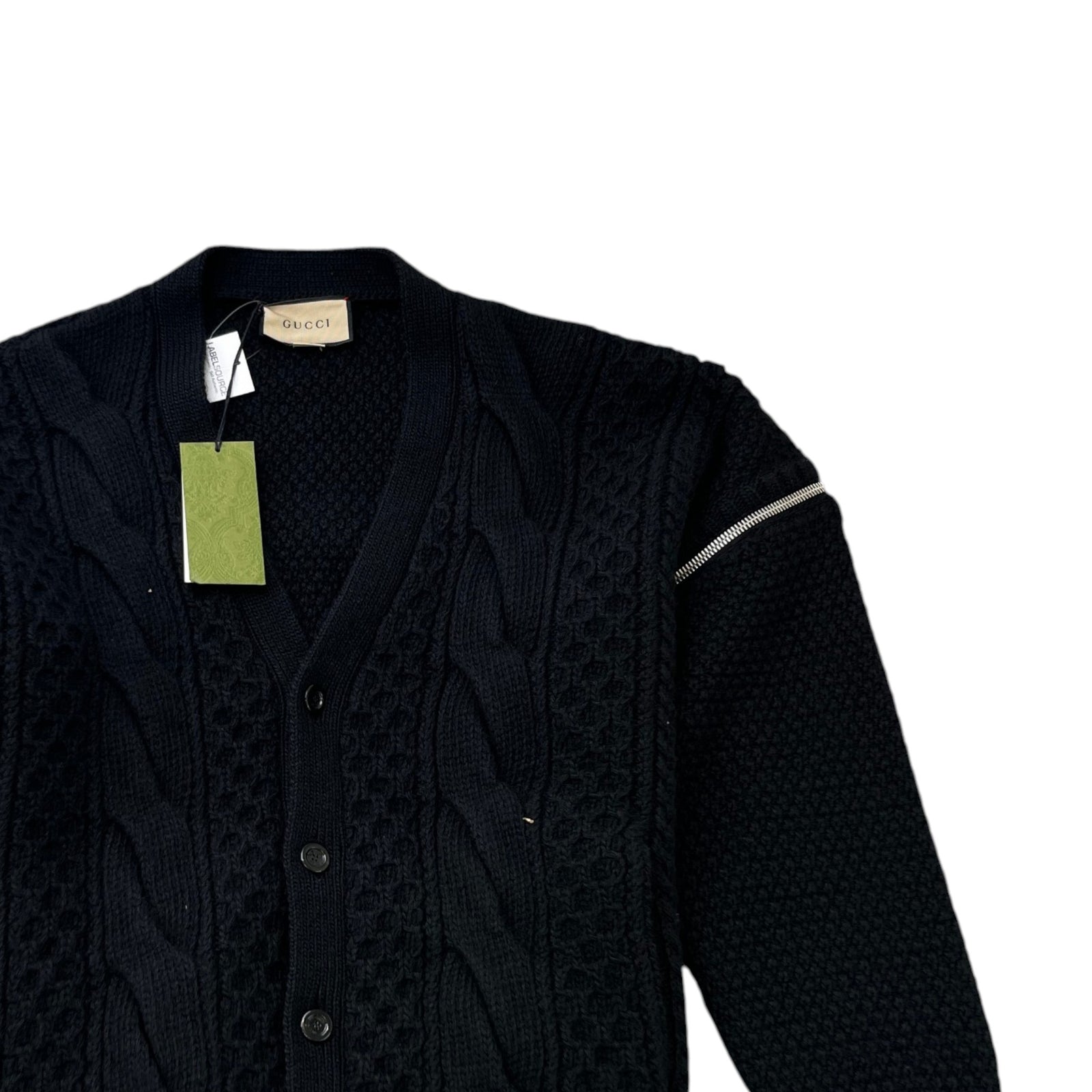 Men's Detachable-Sleeve Cable-Knit Cardigan Black Size M - Photo 3