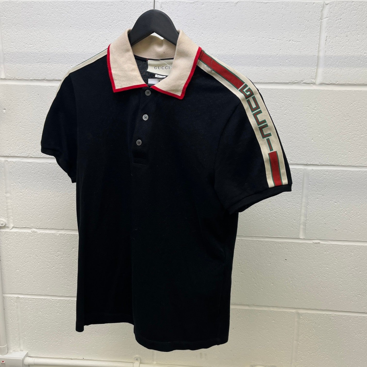 Men's Tape Logo Polo Shirt Black Size M - Photo 9