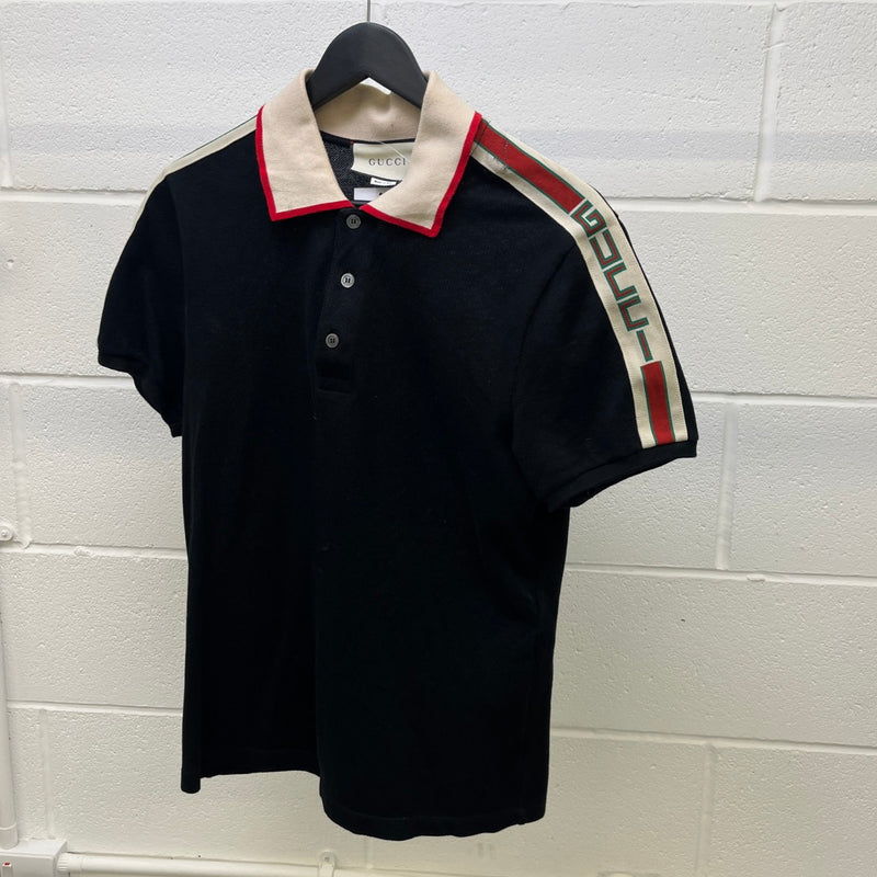 Men's Tape Logo Polo Shirt Black Size M