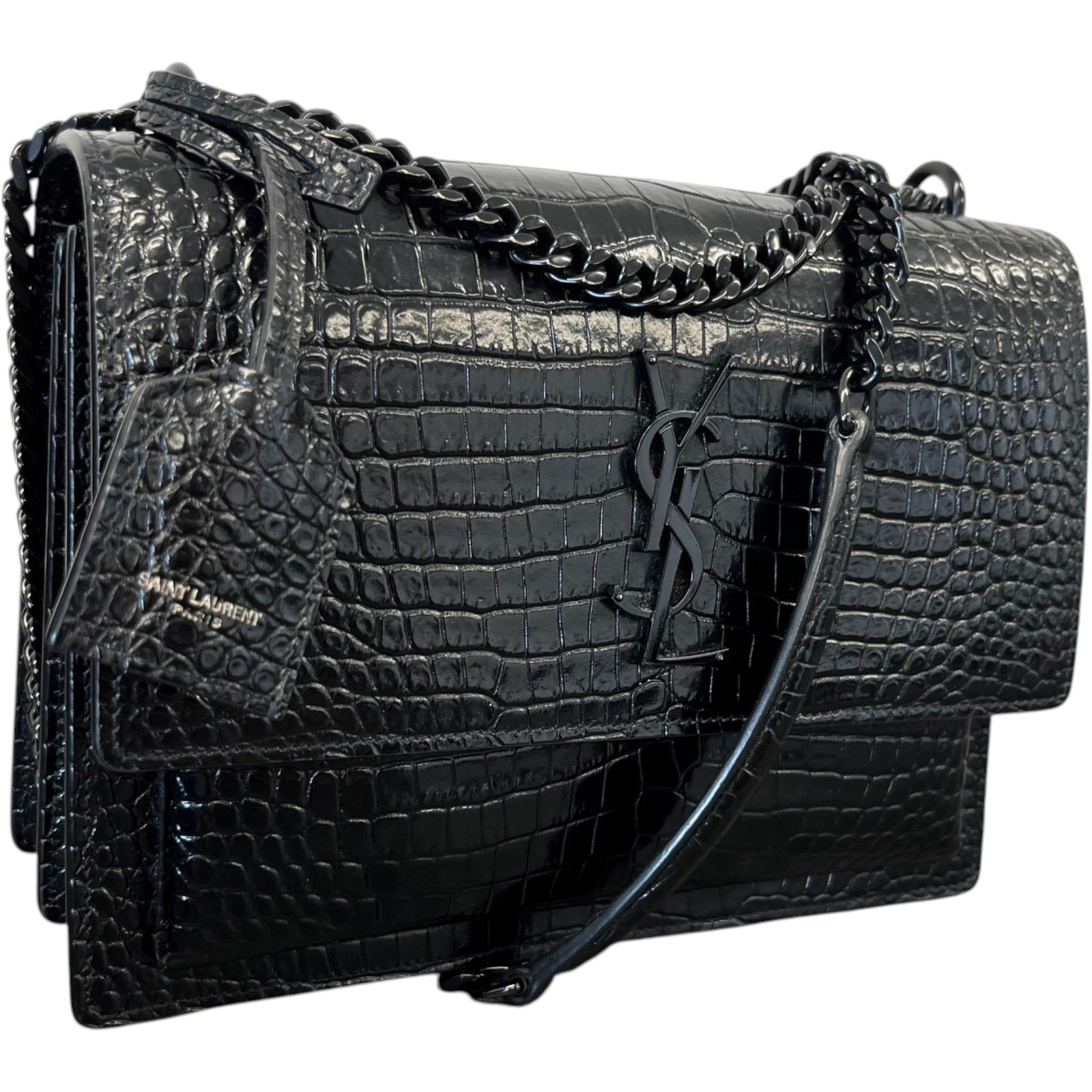 Women's Crocodile Embossed Bag Black - Photo 4