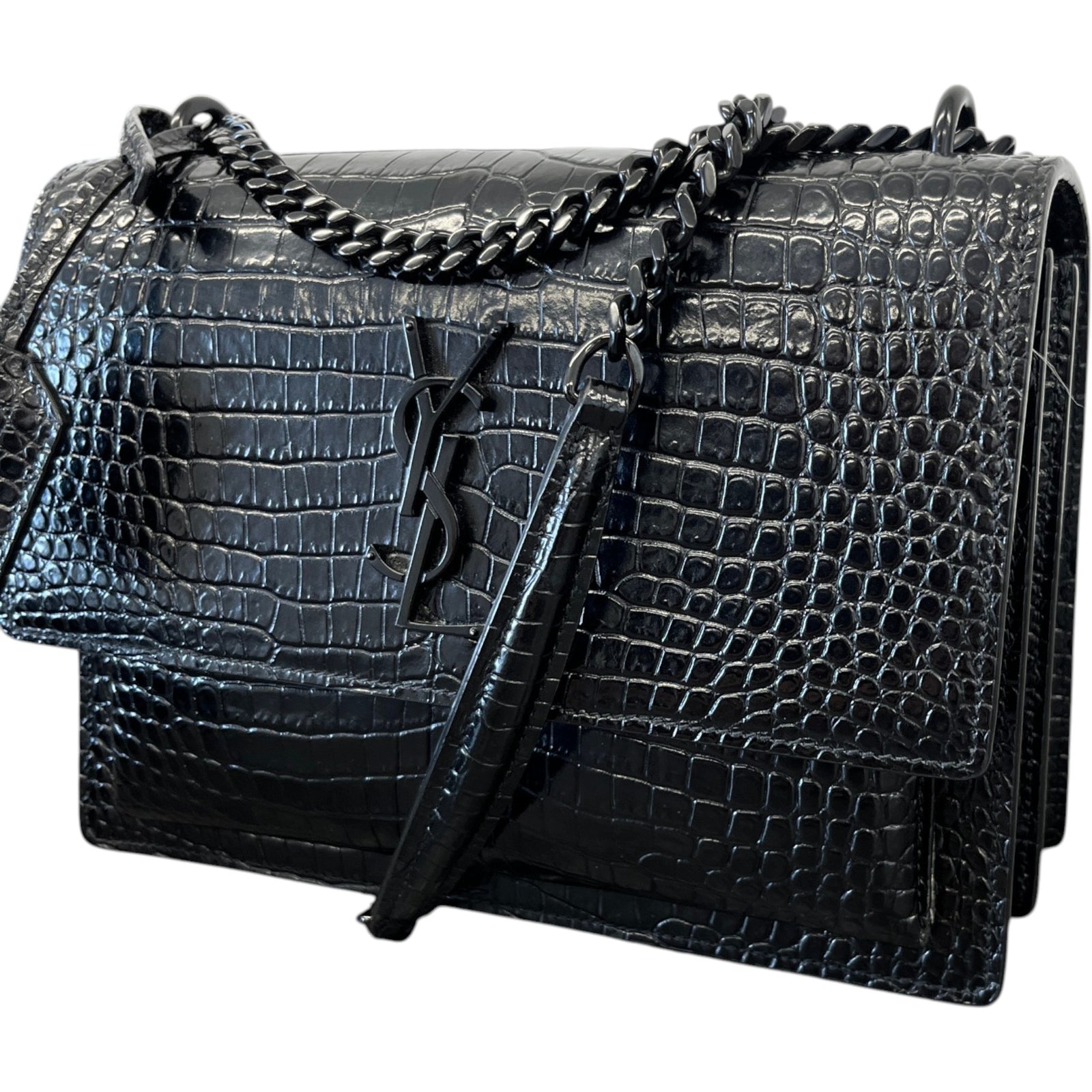 Women's Crocodile Embossed Bag Black - Photo 5