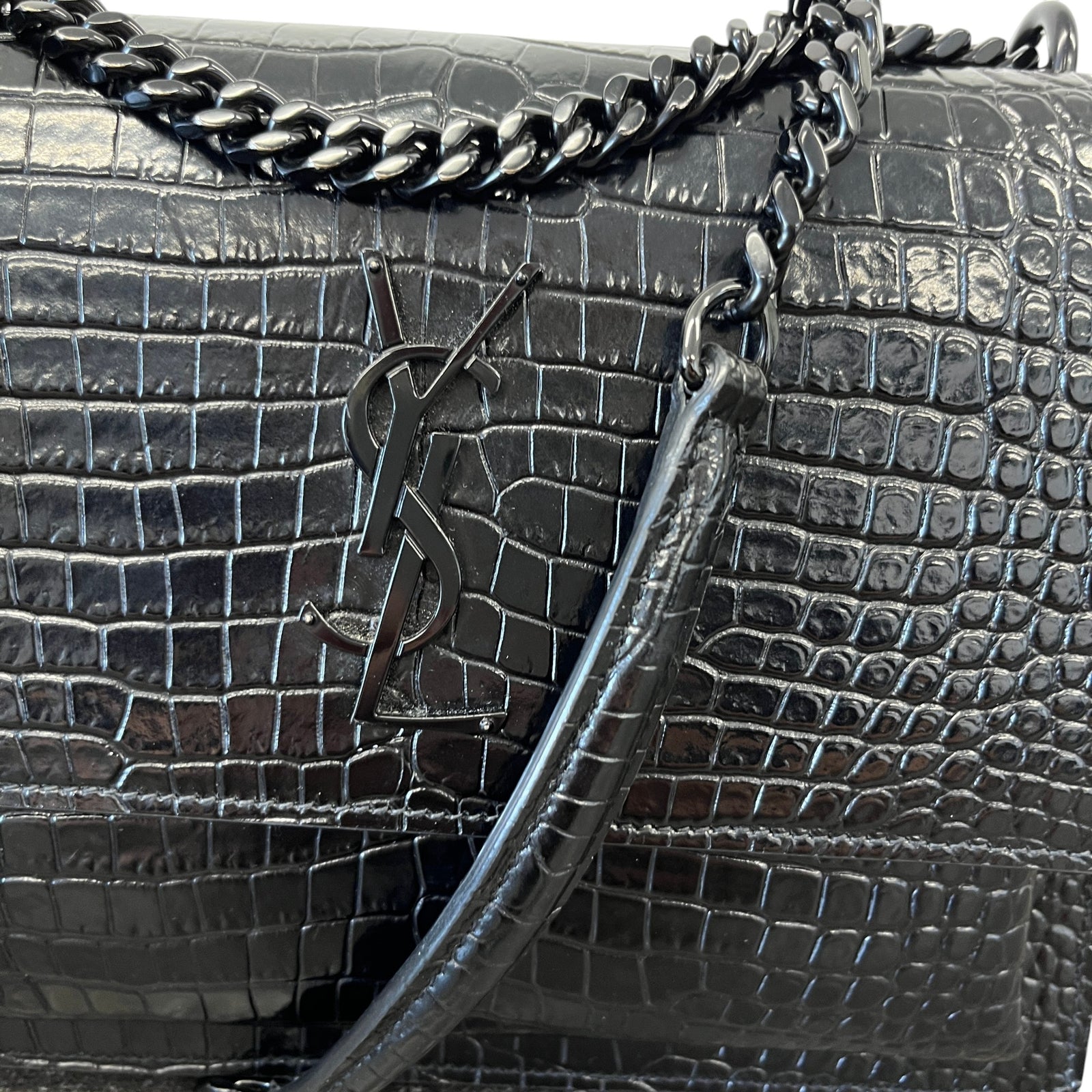 Women's Crocodile Embossed Bag Black - Photo 10
