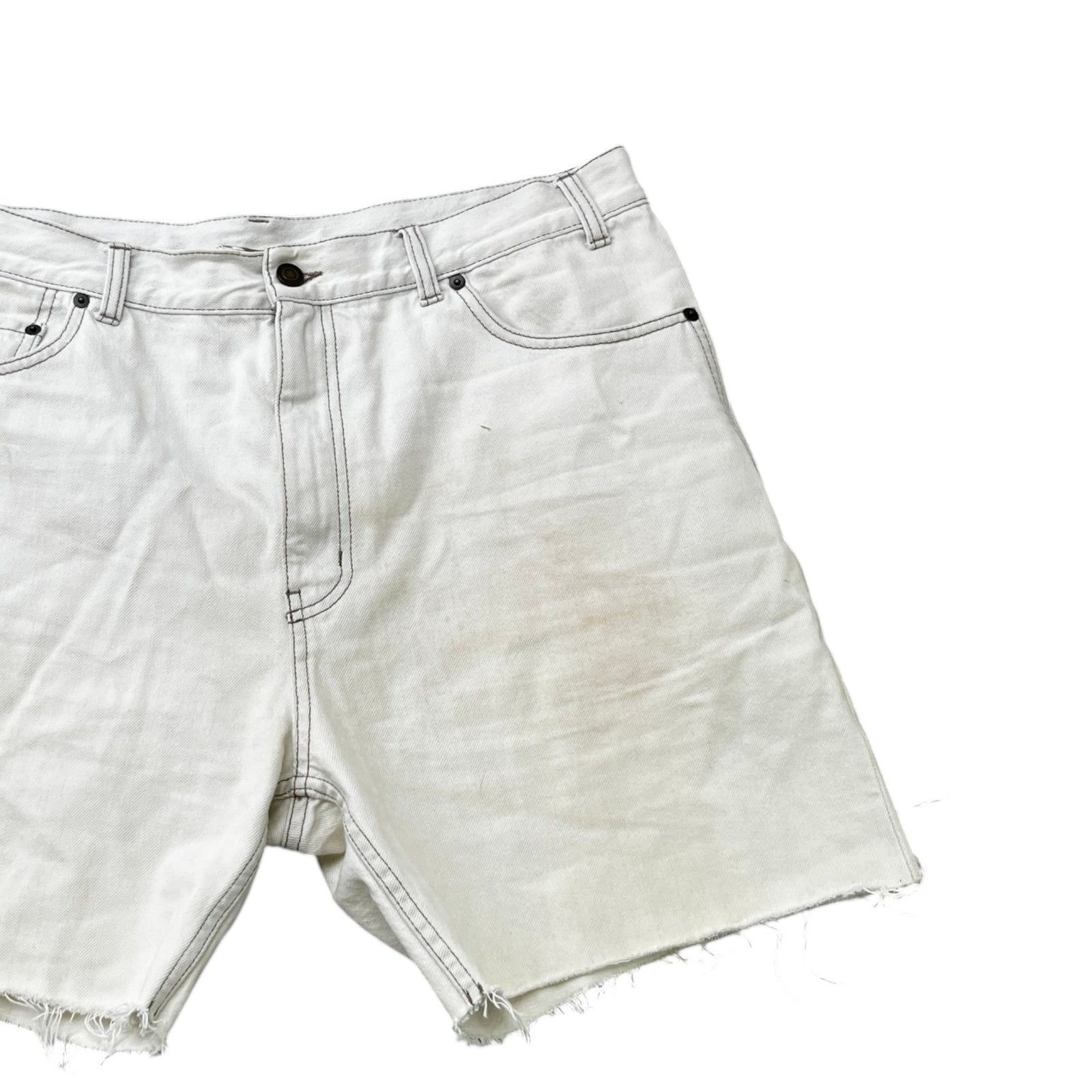 Men's Raw Edge Baggy Shorts Cream Size Waist 32" - Photo 3