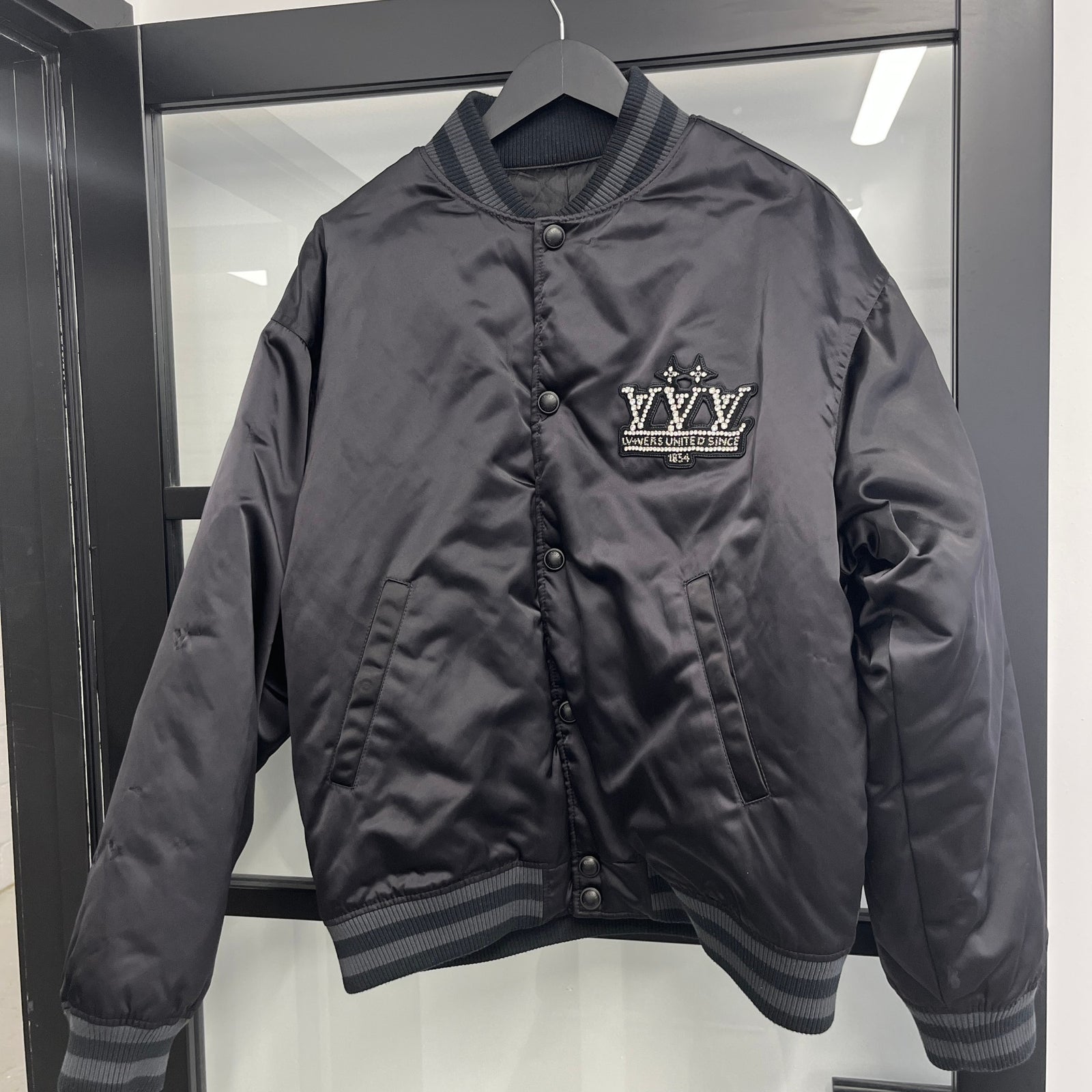 Men's Embellished Nylon Baseball Blouson Jacket Black Size XL - Photo 11