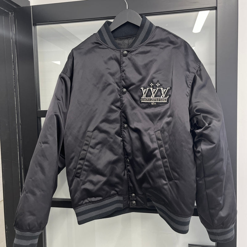 Men's Embellished Nylon Baseball Blouson Jacket Black Size XL