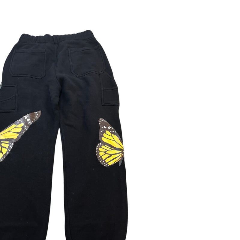 Men's Butterfly Motif Tapered Joggers Black Size S