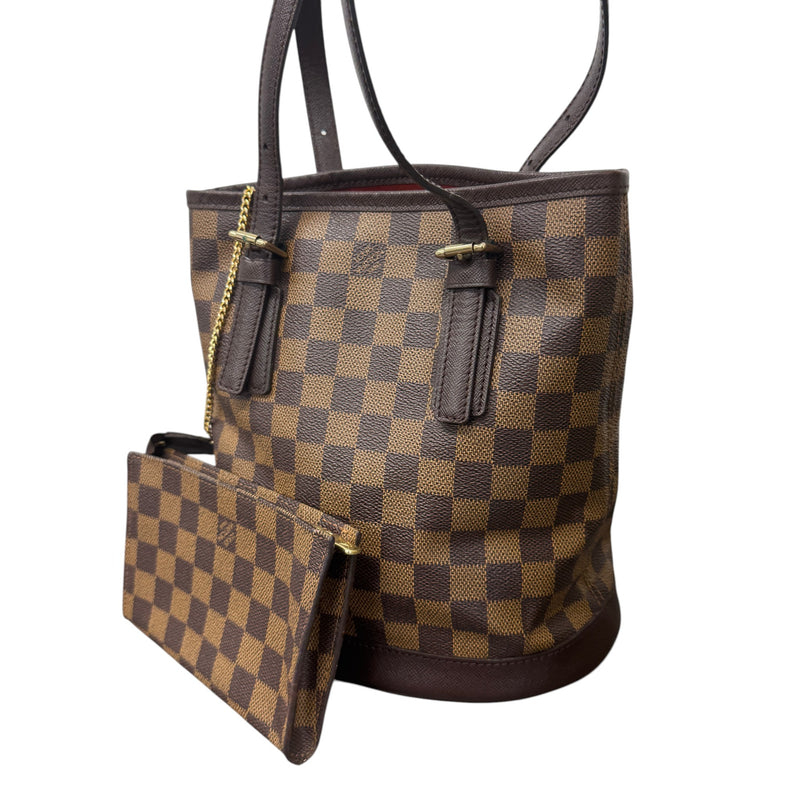 Women's Damier Ebene Marais Bucket Bag Brown