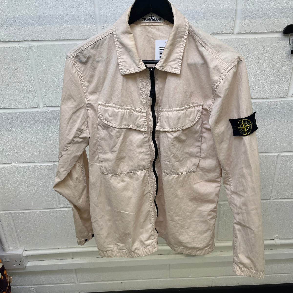 Men's Applique Logo OverShirt Beige Size M - Photo 7