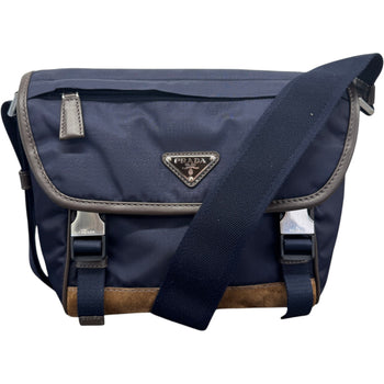 Men's Re-Nylon Plaque Logo Messenger Bag Navy