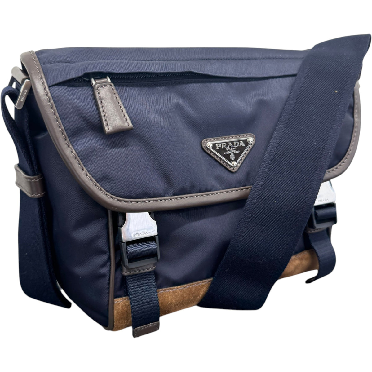 Men's Re-Nylon Plaque Logo Messenger Bag Navy - Photo 5