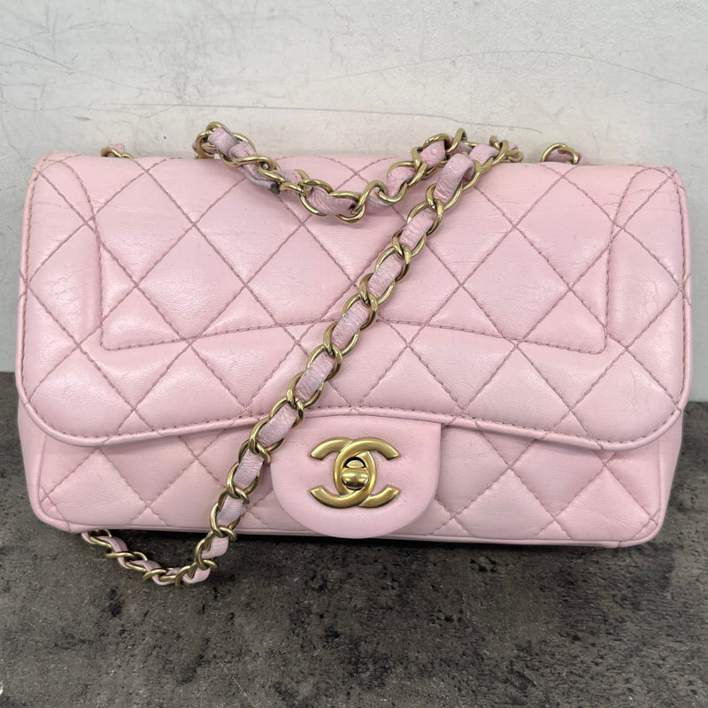 Women's Mini Lambskin Mademoiselle Chic Flap Handbag Pink