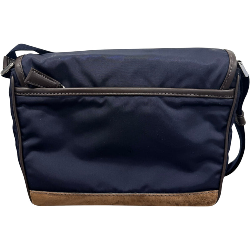 Men's Re-Nylon Plaque Logo Messenger Bag Navy