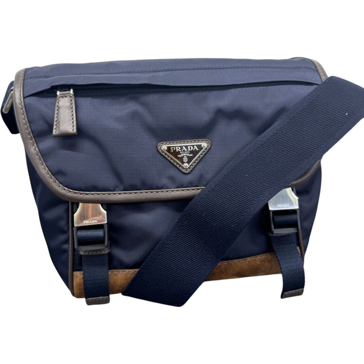 Men's Re-Nylon Plaque Logo Messenger Bag Navy - Photo 9