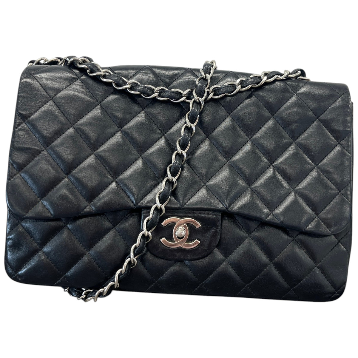 Women's Classic Double Flap Jumbo Lambskin Handbag Black - Photo 1