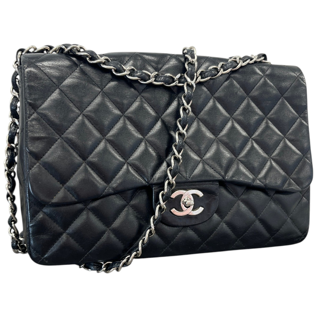 Women's Classic Double Flap Jumbo Lambskin Handbag Black - Photo 4