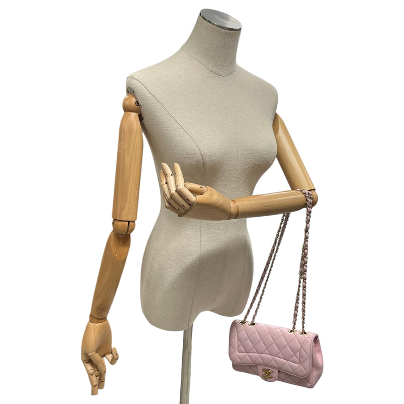 Women's Mini Lambskin Mademoiselle Chic Flap Handbag Pink