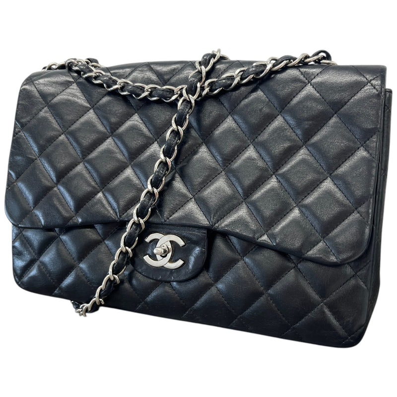 Women's Classic Double Flap Jumbo Lambskin Handbag Black