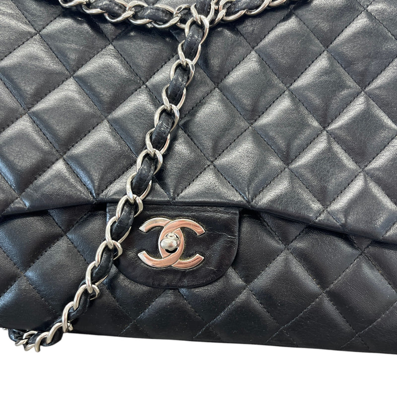 Women's Classic Double Flap Jumbo Lambskin Handbag Black