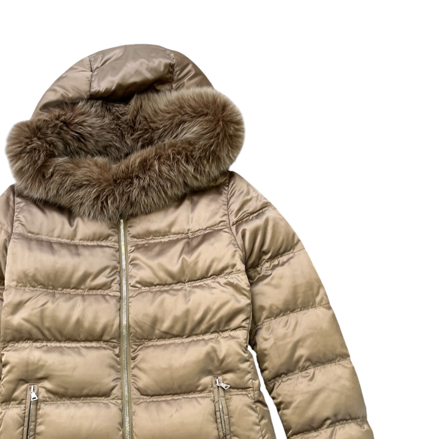Women's Fox Fur Down Jacket Gold Size IT 38 / UK 6 - Photo 3