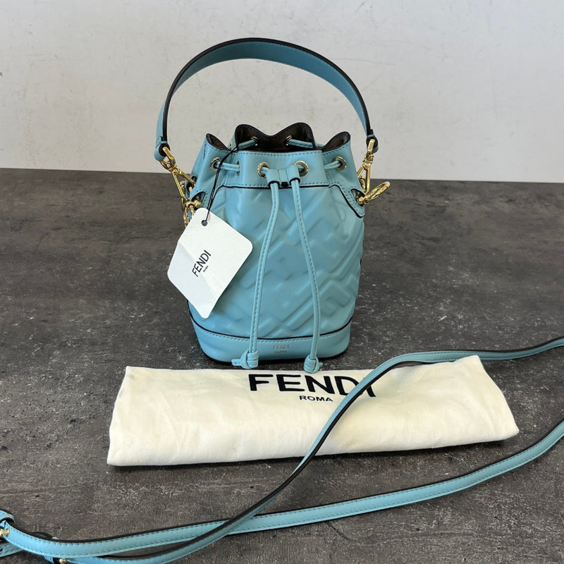 Women's Embossed Mini Mon Tresor Bucket Bag Blue