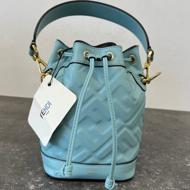 Women's Embossed Mini Mon Tresor Bucket Bag Blue