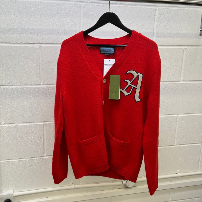 Women's Embroidered Logo Cardigan Red Size M