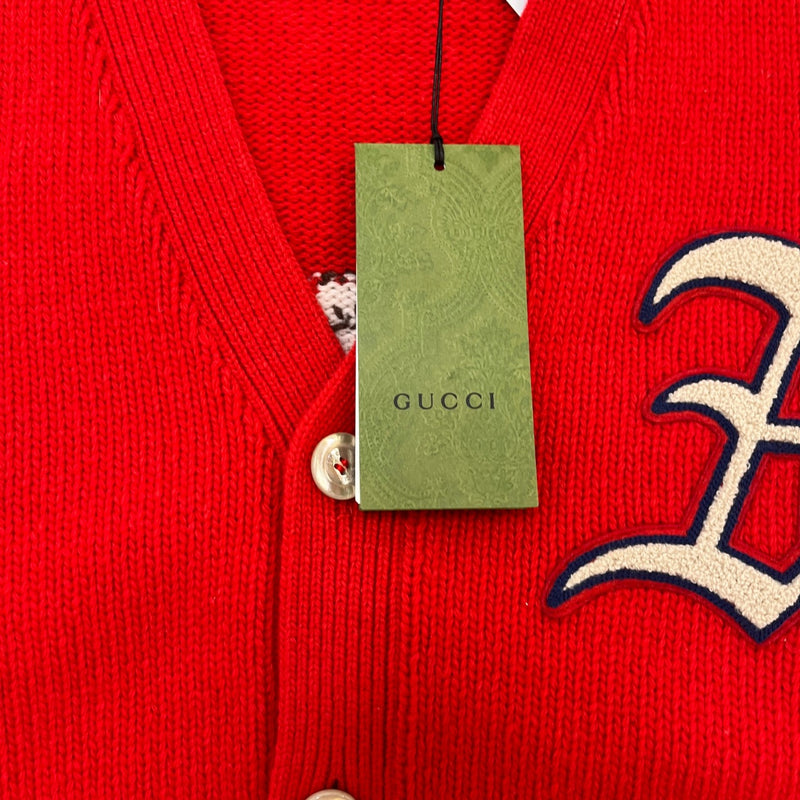 Women's Embroidered Logo Cardigan Red Size M