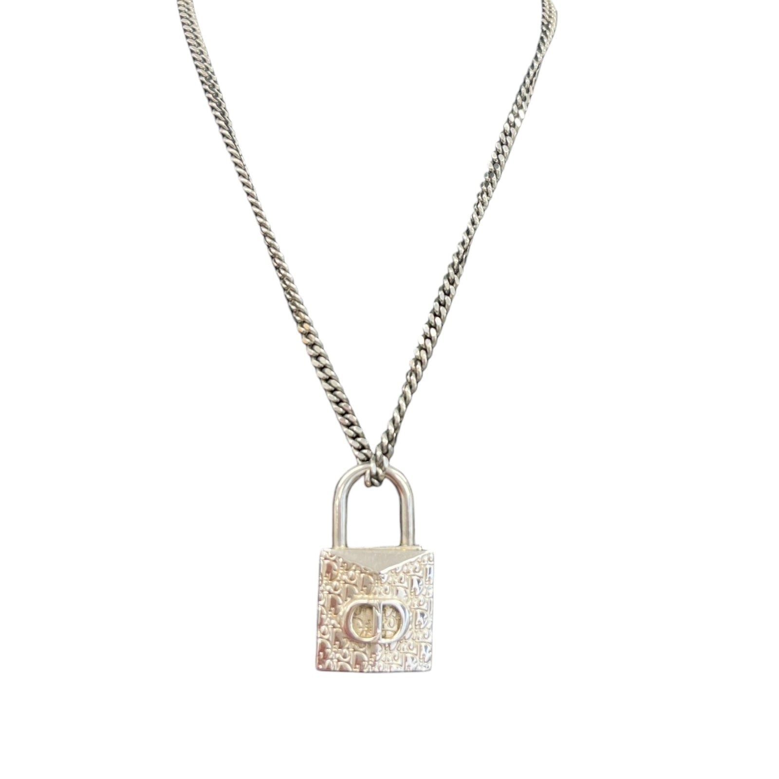 Men's Oblique Padlock Necklace Silver - Photo 1