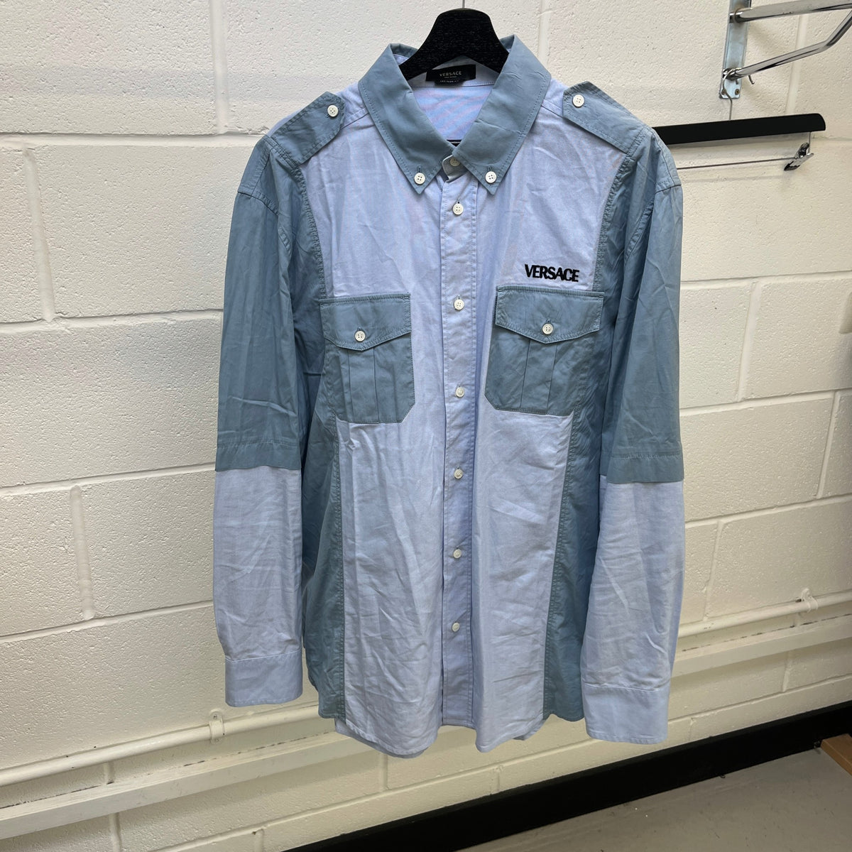 Men's Embroidered Logo Long Sleeve Shirt Blue Size L - Photo 8