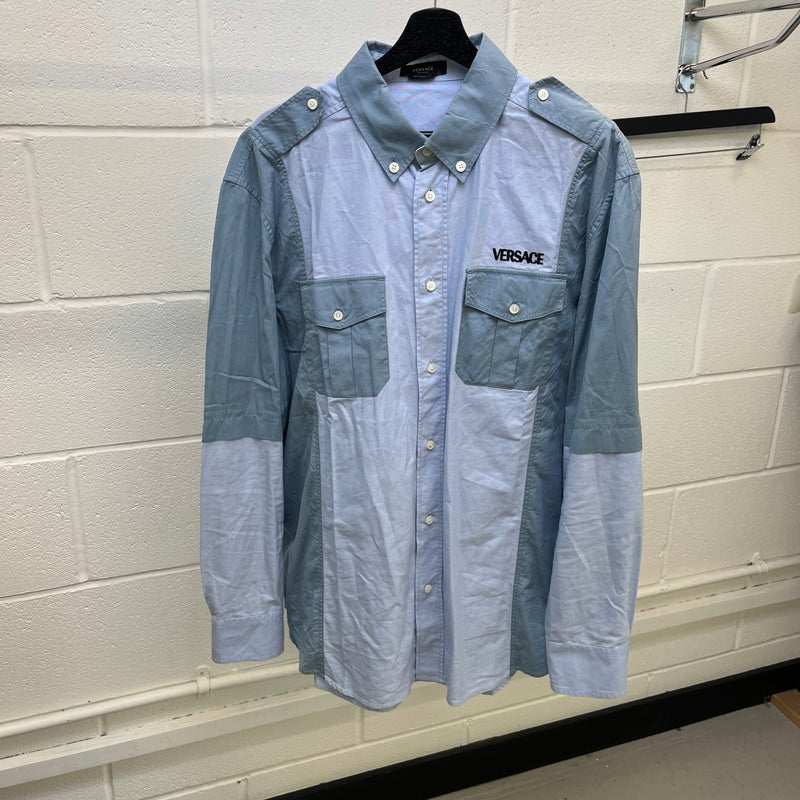 Men's Embroidered Logo Long Sleeve Shirt Blue Size L