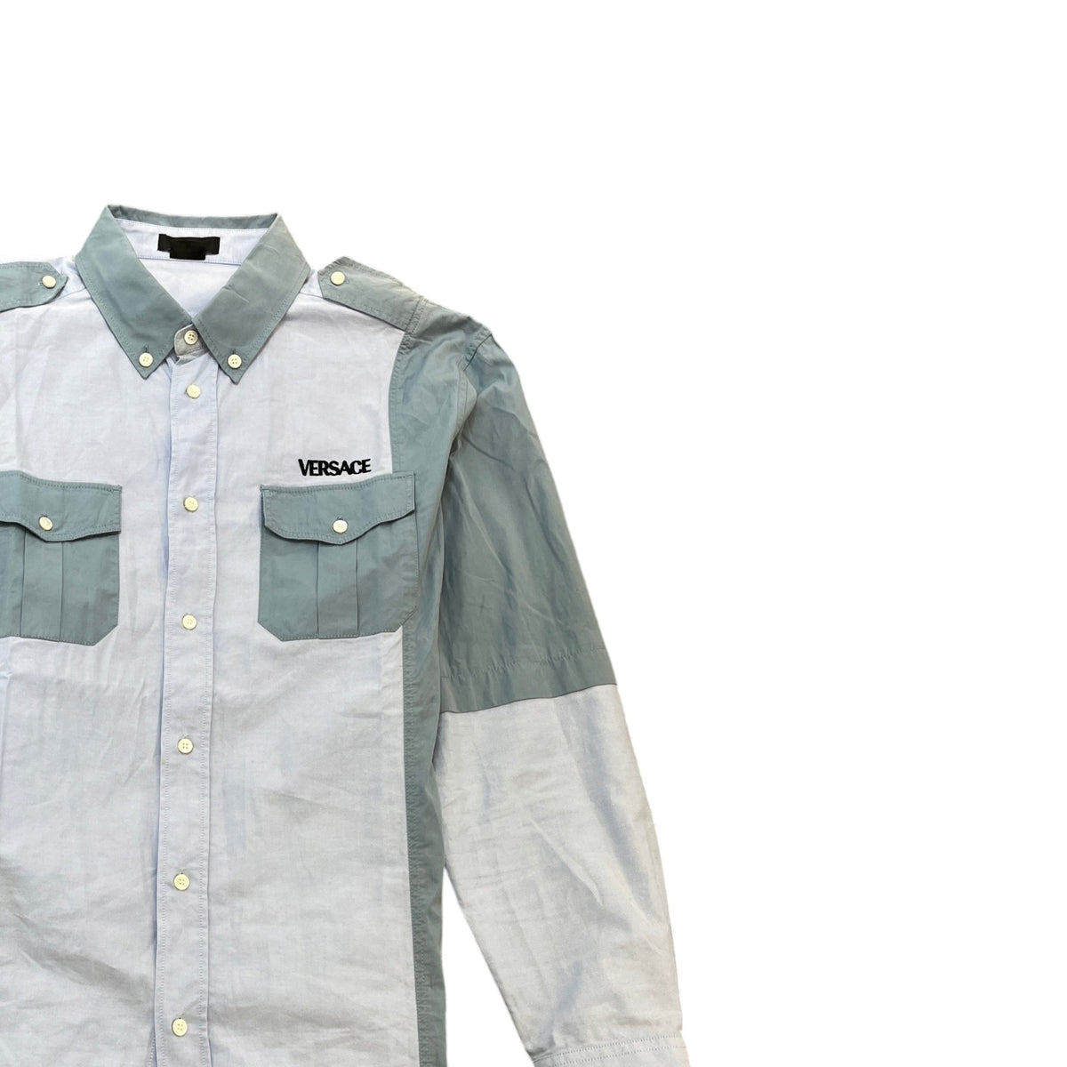 Men's Embroidered Logo Long Sleeve Shirt Blue Size L - Photo 3