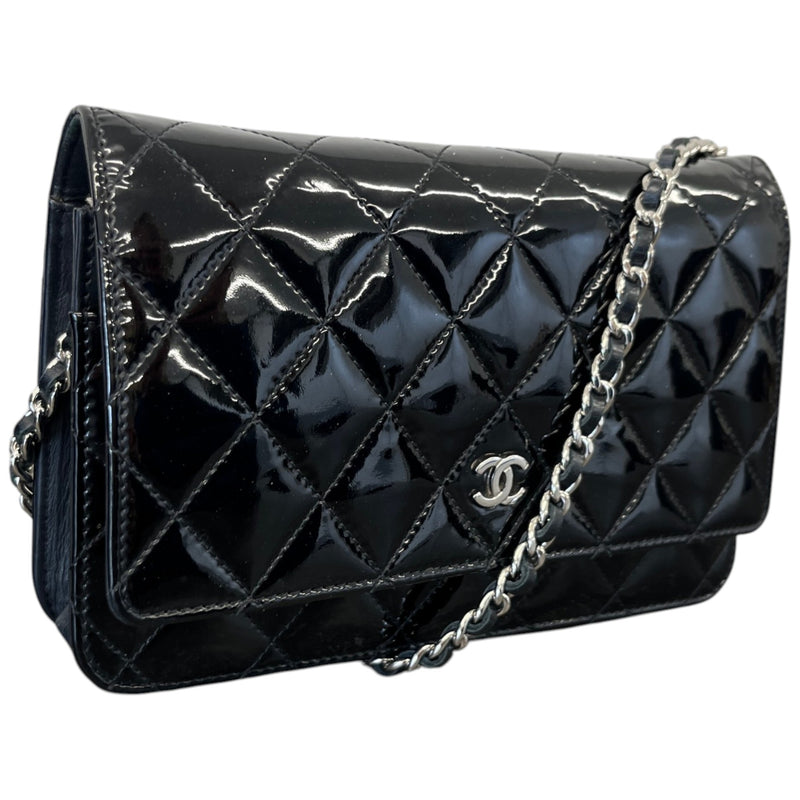 Women's Patent Wallet On Chain Woc Bag Black
