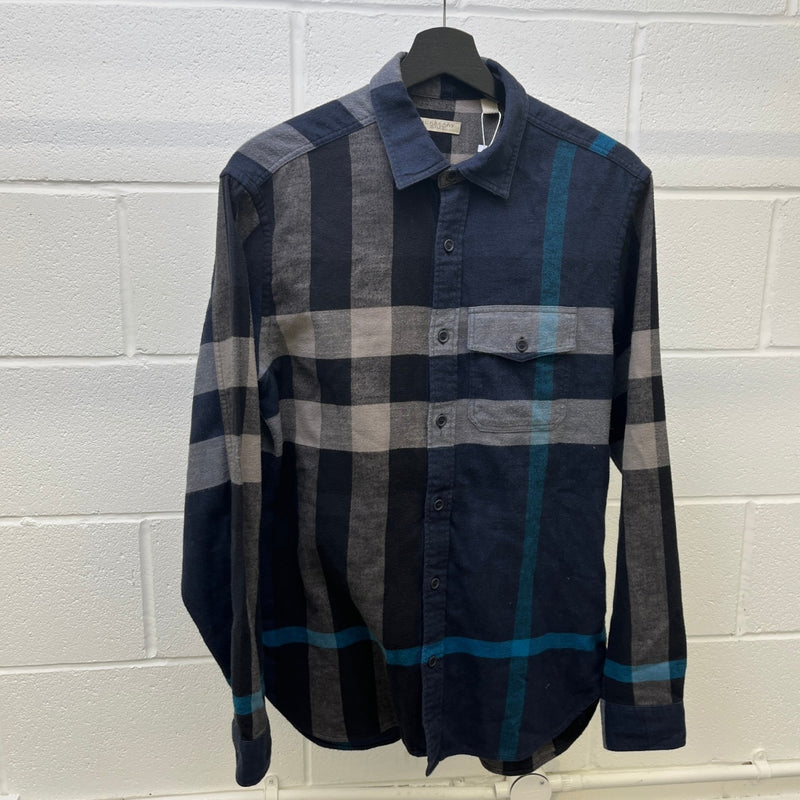 Men's Check Print Long Sleeve Shirt Navy Size M