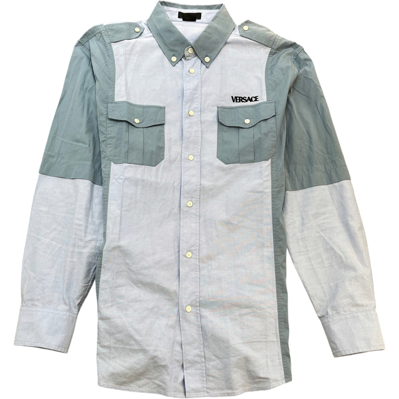 Men's Embroidered Logo Long Sleeve Shirt Blue Size L