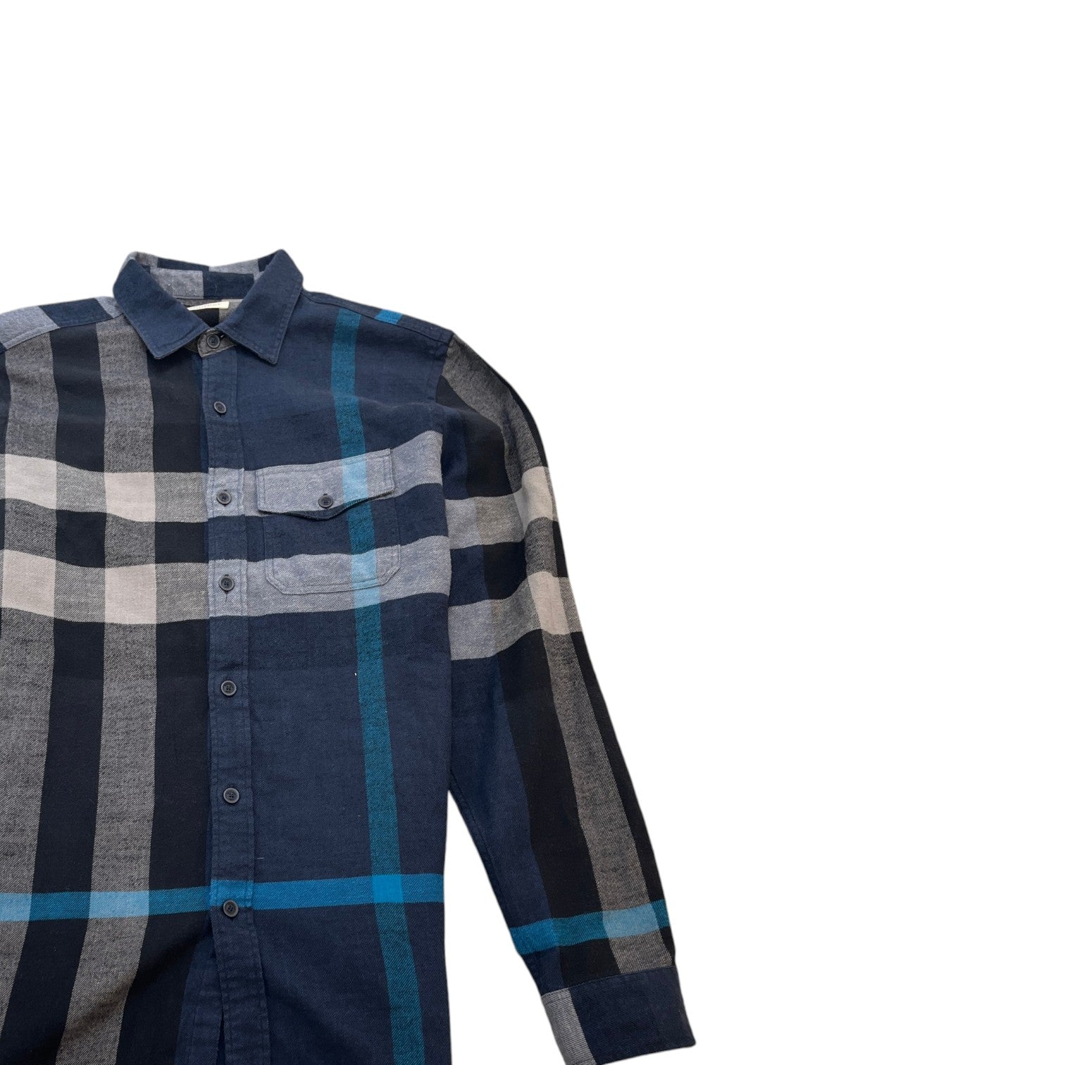 Men's Check Print Long Sleeve Shirt Navy Size M - Photo 3
