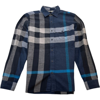 Men's Check Print Long Sleeve Shirt Navy Size M