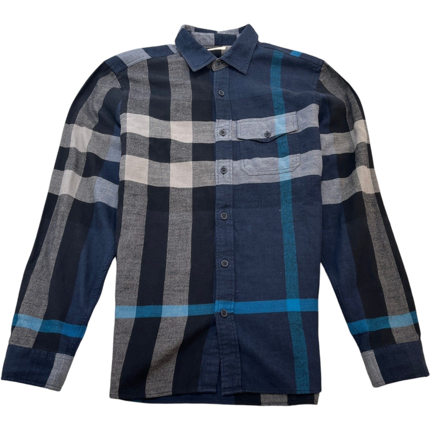 Men's Check Print Long Sleeve Shirt Navy Size M - Photo 1