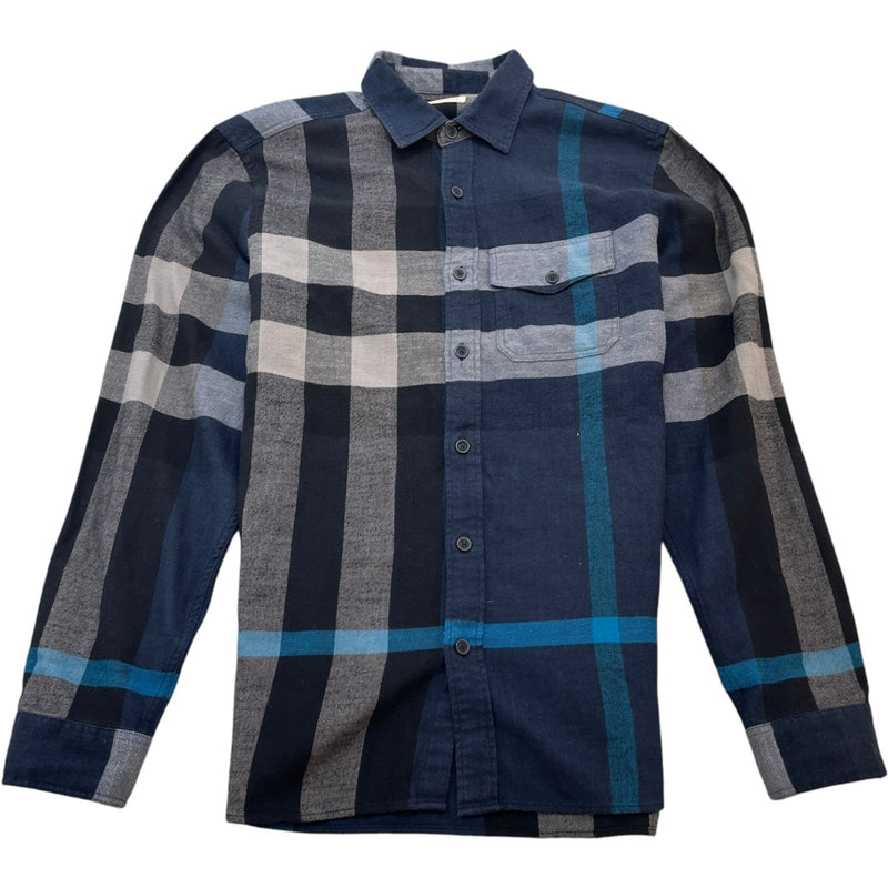 Men's Check Print Long Sleeve Shirt Navy Size M
