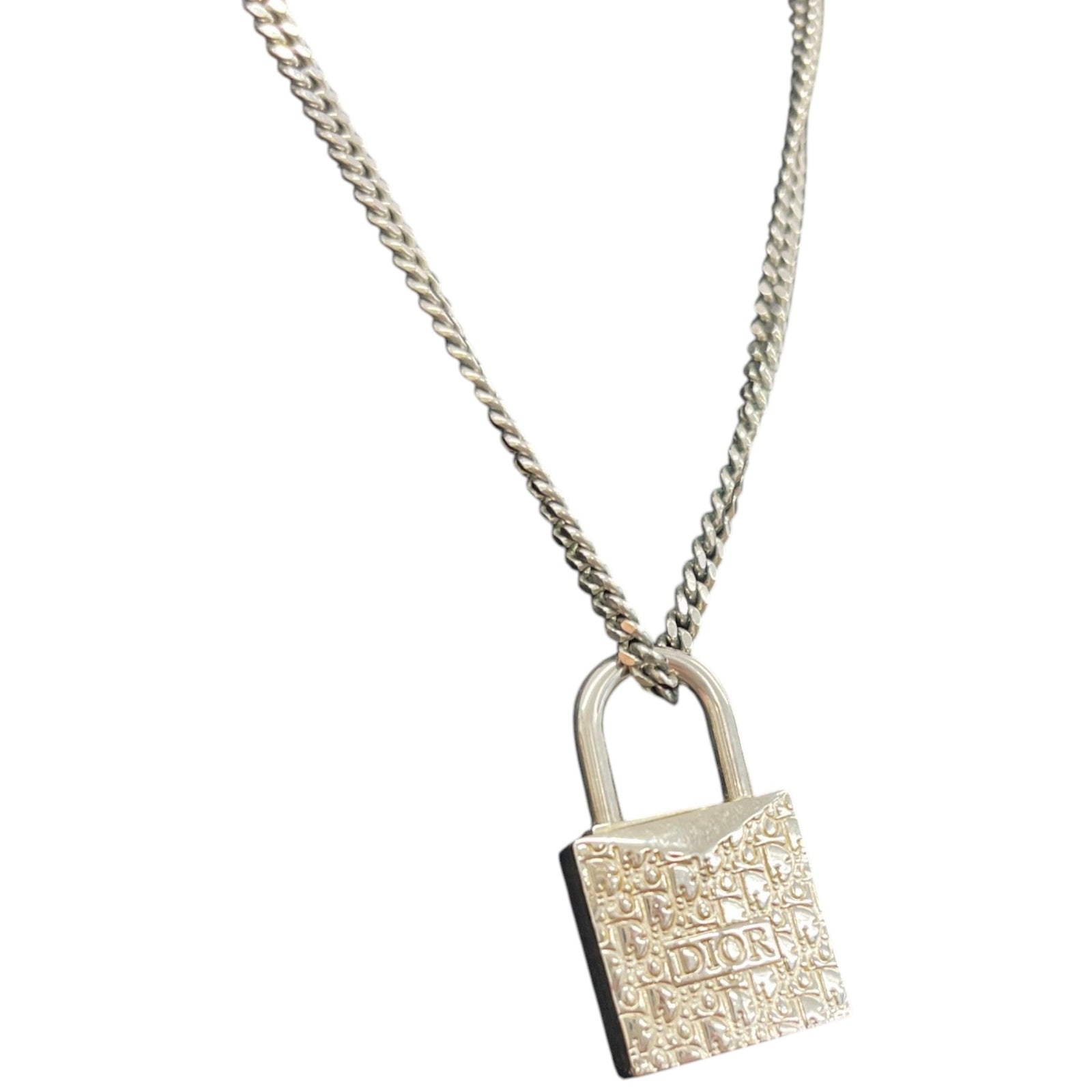 Men's Oblique Padlock Necklace Silver - Photo 3