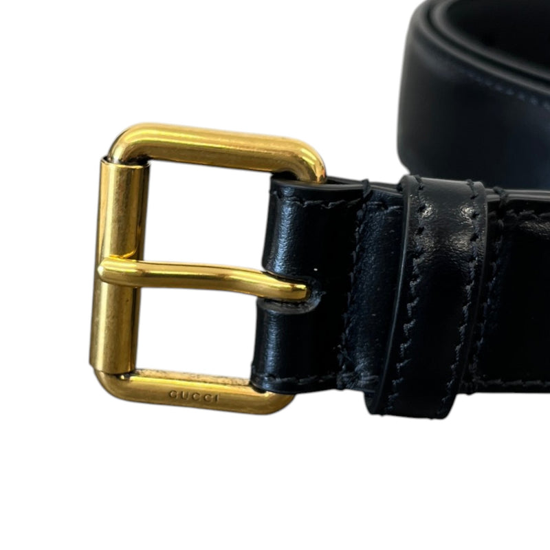 Gucci Women's Engraved Logo Square Buckle Belt Black