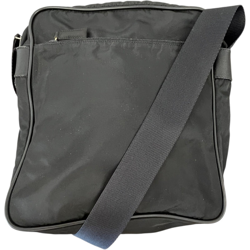 Men's Re-Nylon Plaque Logo Messenger Bag Black