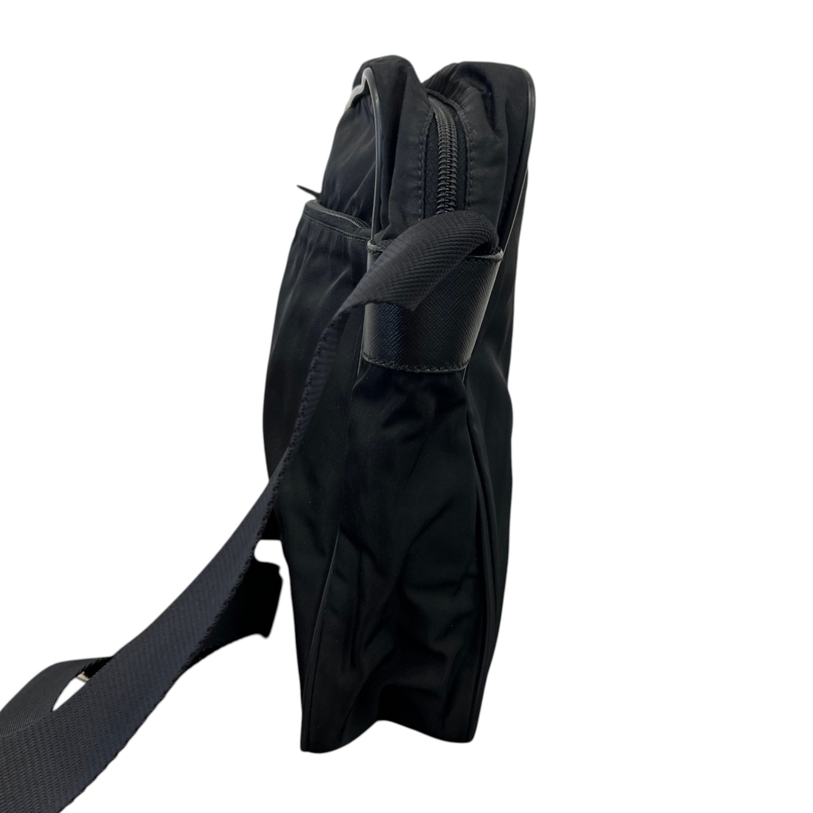 Men's Re-Nylon Plaque Logo Messenger Bag Black - Photo 7