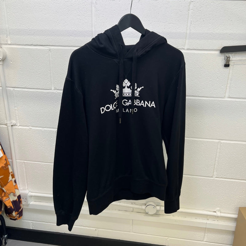 Men's Crown Logo Print Hoodie Black Size M