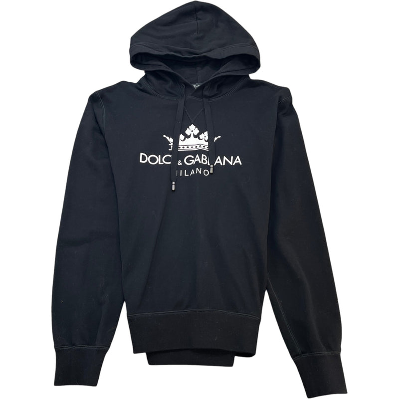 Men's Crown Logo Print Hoodie Black Size M