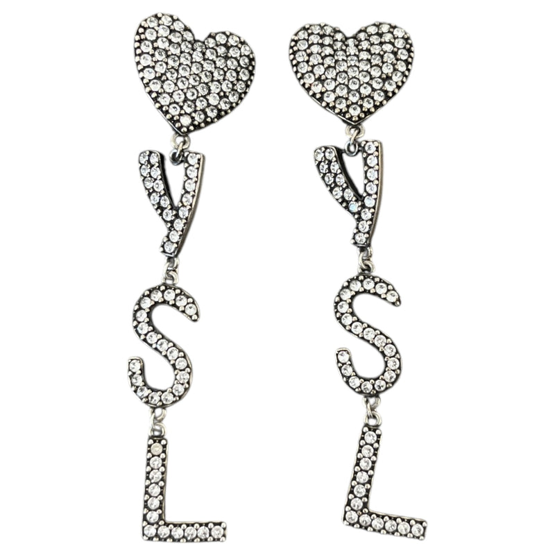 Women's Crystal Opyum Heart Clip On Earrings Silver