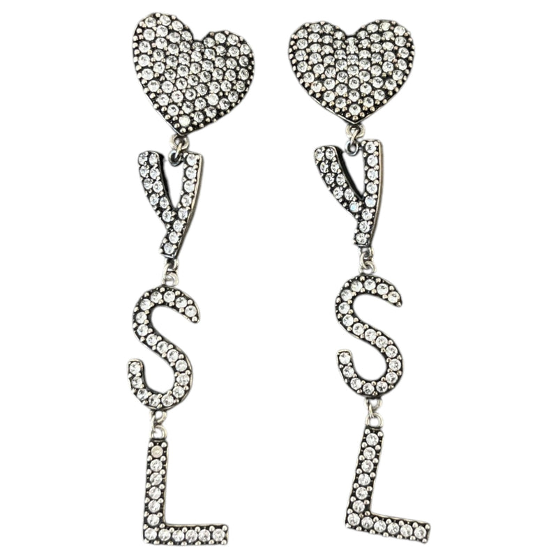 Women's Crystal Opyum Heart Clip On Earrings Silver